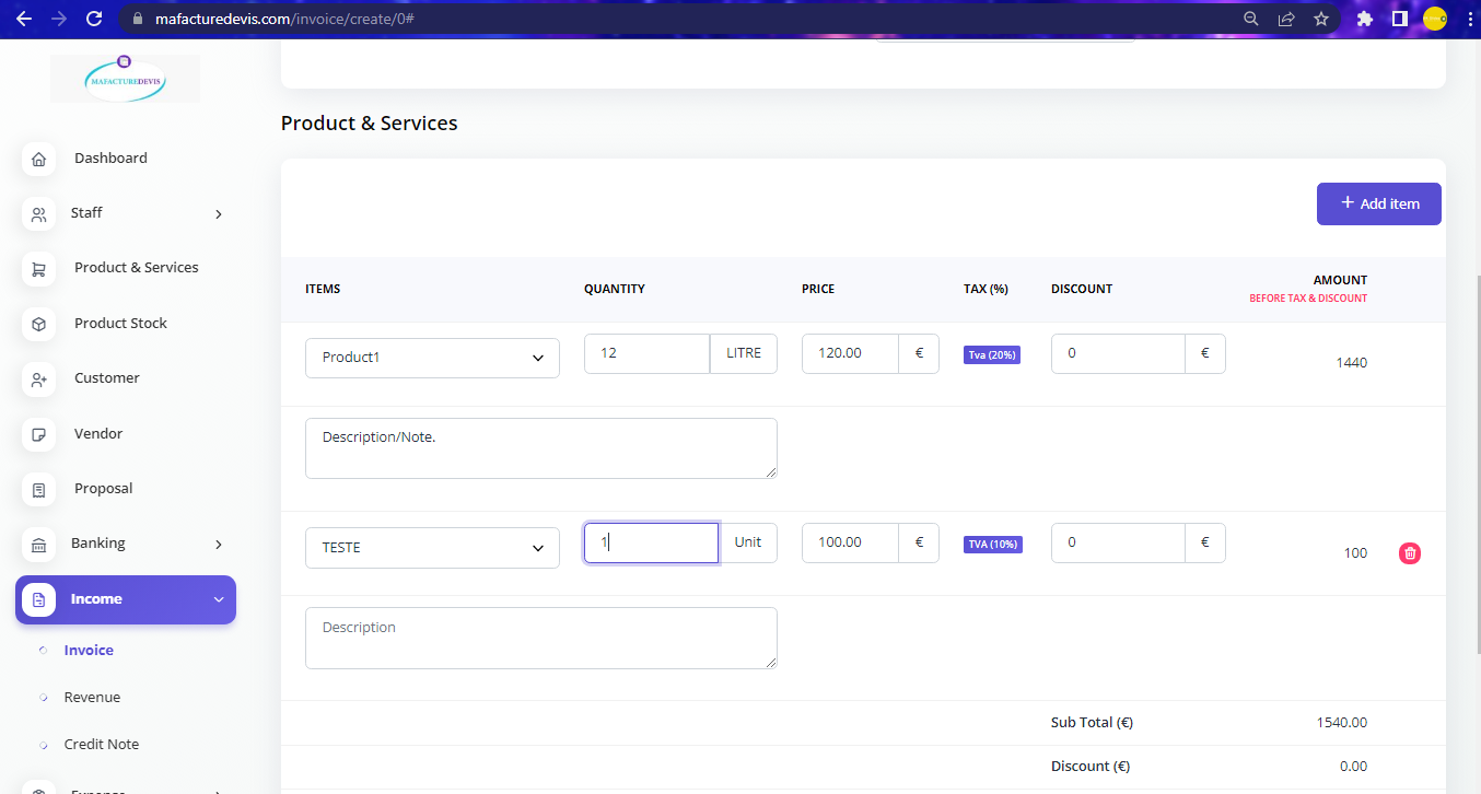 Invoice create