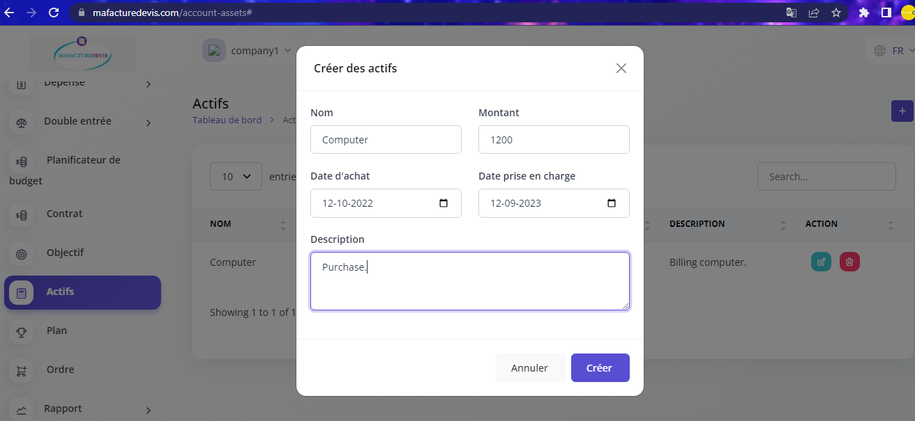 Assets create page