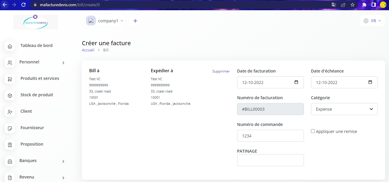 Bills create vendor details