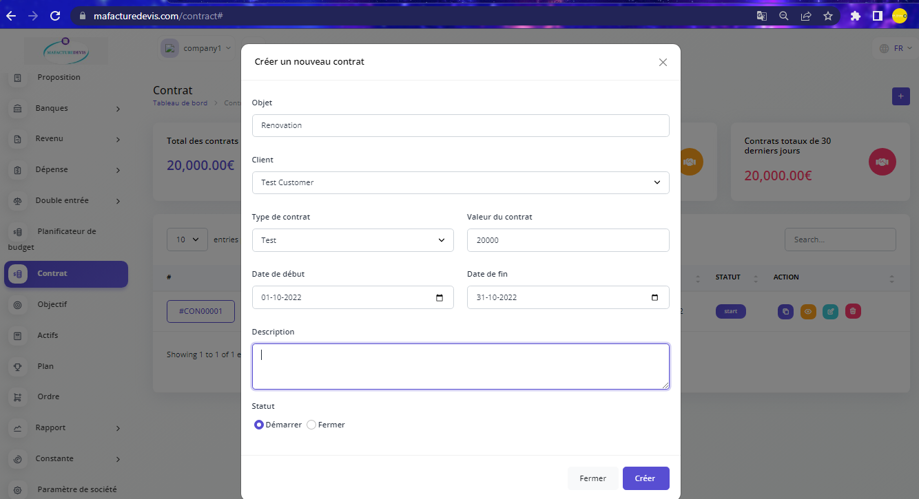 Contract create page