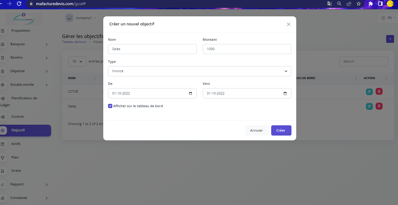 Goal create page
