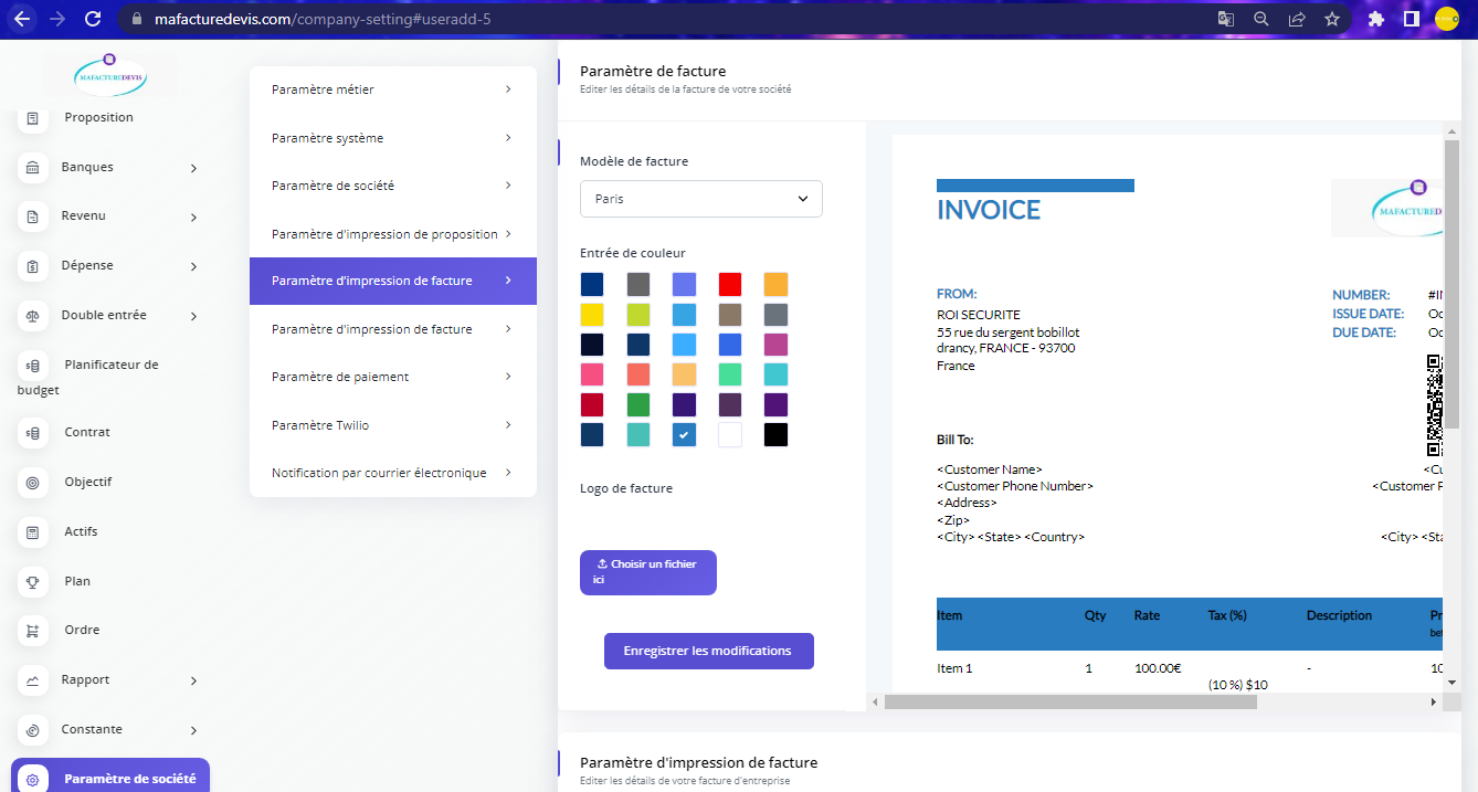 Invoice Settings