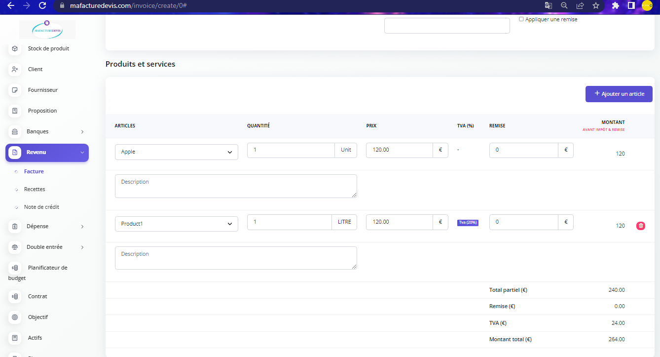 Invoice create