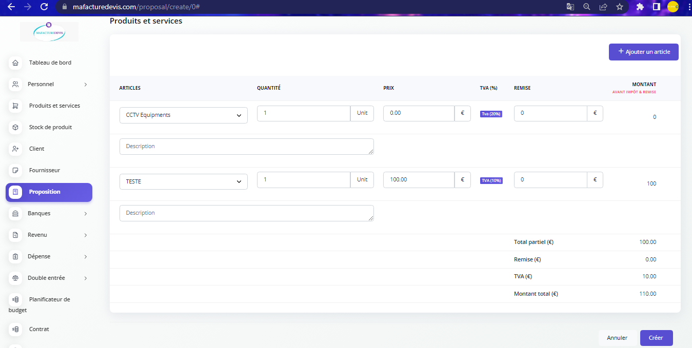 Proposal create product details